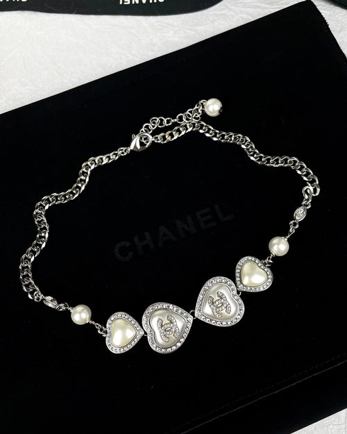 18K  Chanel Heart Crystals Necklace