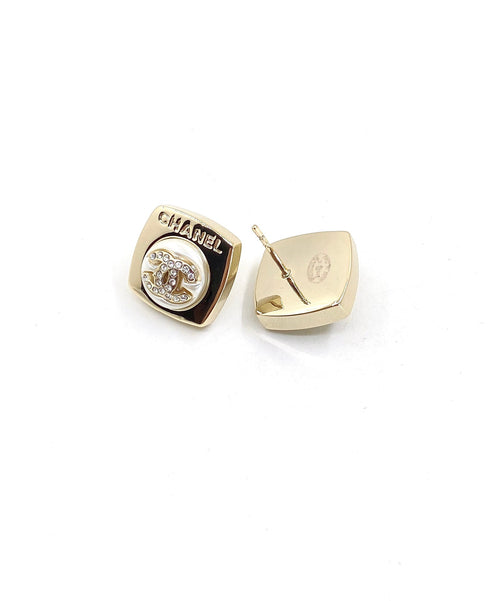 18K  Chanel Diamond Square Earrings